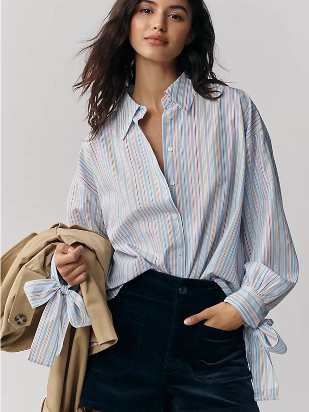 Maeve Buttondown Bow-Cuff Shirt